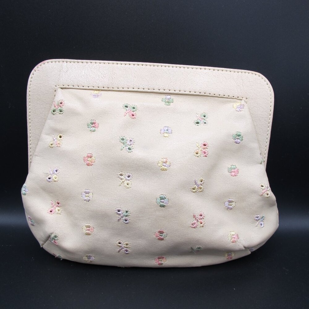 Vintage beige leather purse with embroidered flowers - Picture 7 of 12